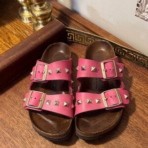 Pink Studded Double-Buckle Slide Sandals